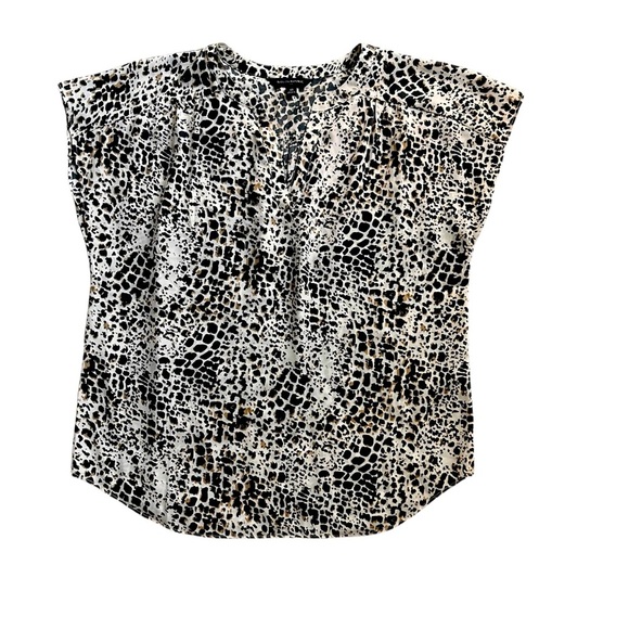Banana Republic SS Print Dolman Blouse Medium Animal Spot Neutral Black Tan - Picture 1 of 6